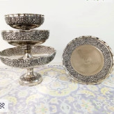 سرویس پذیرایی مسی کروم چهار تیکه گلبرگ درشت سیاه قلم