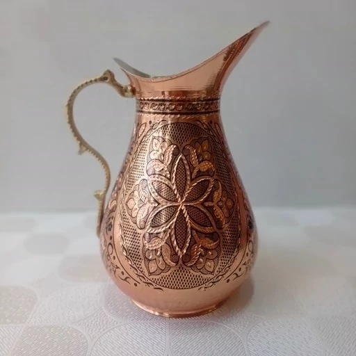 پارچ مسی الماس تراش سیاه قلم سایز 2 بزرگ اردکی