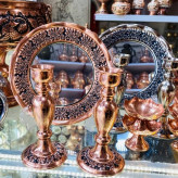 آینه و شمعدان مسی الماس سیاه قلم گل برجسته
