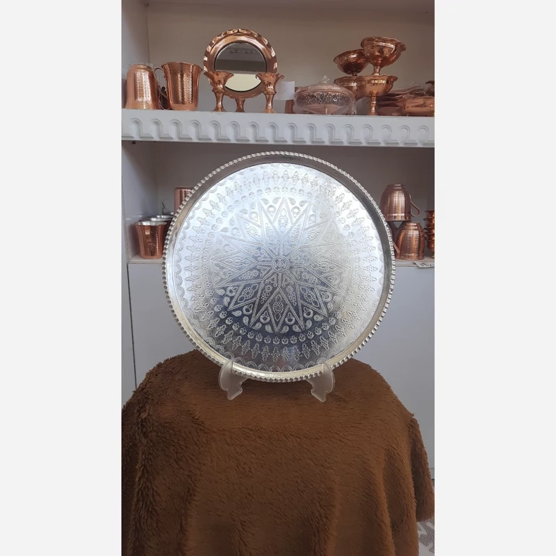 سینی مسی کروم(سفید) ترمه سایز 5 قطر 26 سانت