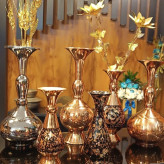 گلدان مسی الماس تراش سیاه قلم سایز 1 ارتفاع16 سانت