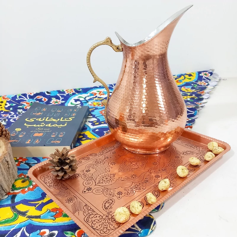 پارچ طرح ترک  مسی زنجان،ظرفیت 1.8 لیتر دست ساز،  نانو شده