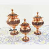 سرویس پذیرایی مسی سه تیکه رنگ ثابت گنبدی گل برجسته