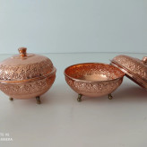 قندان مسی سه پایه دو عددی کار شیک نانو شده با طرح گل رز