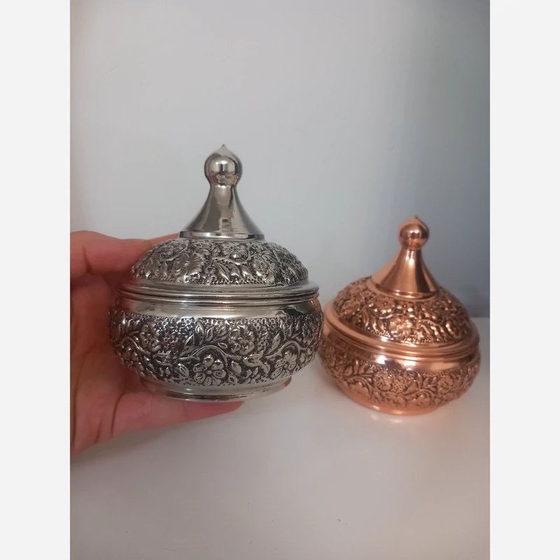 قندان مسی دوعددی  کروم شده گلبرگ زیبا