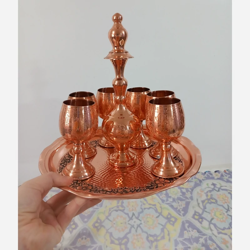 تنگ و جام شش عددی و سینی گلبرگ قطر28 مسی زنجان نانو شده رنگ ثابت