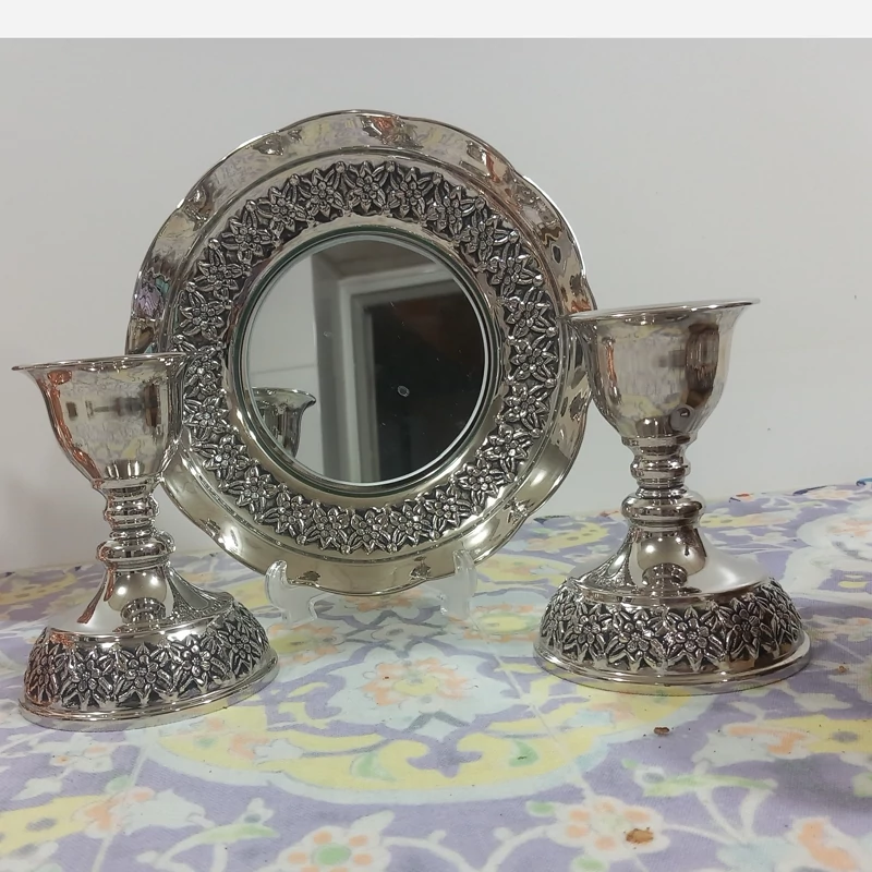آینه و شمعدان رز مس تمام مسی کروم شده کار اعلا