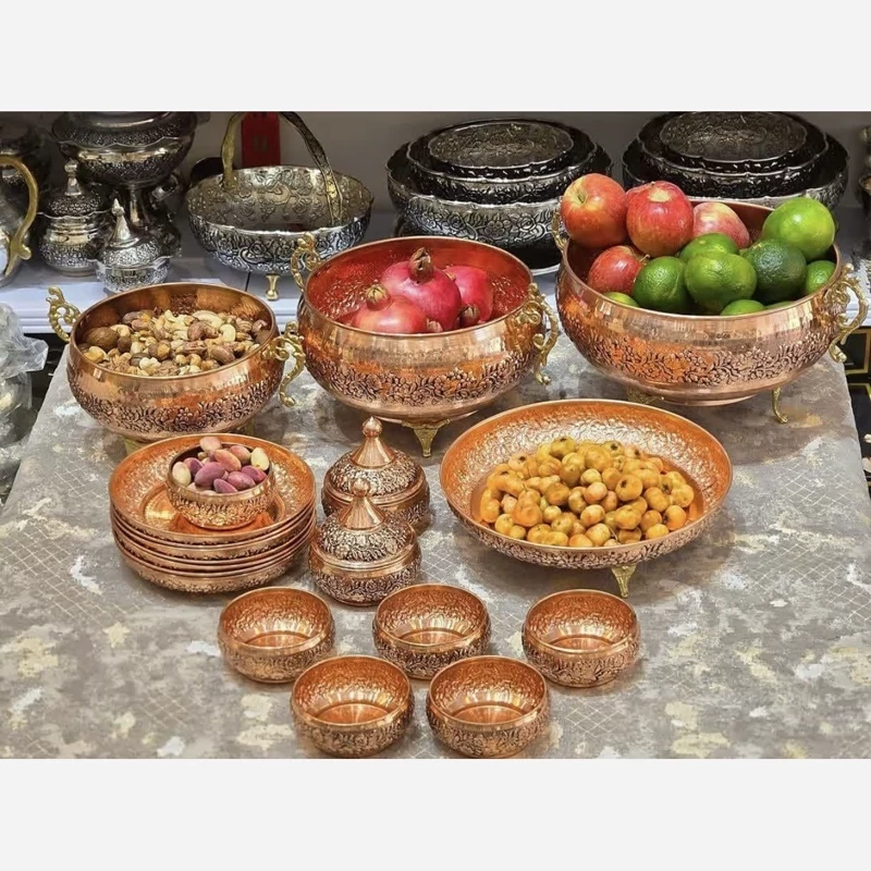 پک سرویس پذیرایی مسی نیلوفر 18 تیکه گل برجسته سیاه،قلم