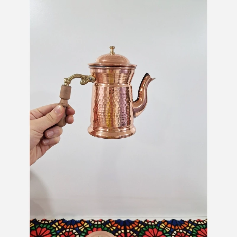 قوری دمنوش مسی سایز بزرگ زیبای دسته چوبی نانو شده ارسال رایگان