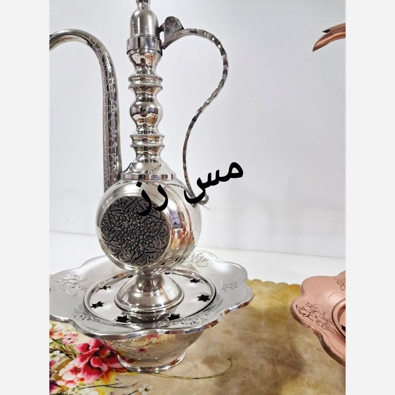 آفتابه لگن مسی کروم شده زیبا درجه یک ضخیم گل برجسته