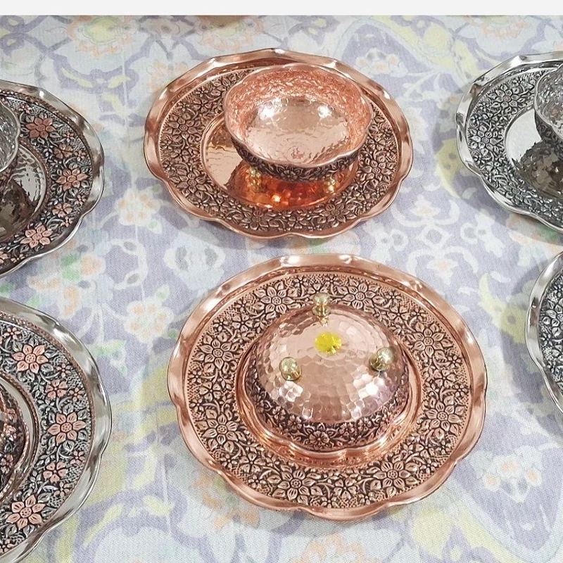 پیش دستی شش تایی و پیاله شش تایی مسی گلبرگ زیبا نانو ارسال رایگان