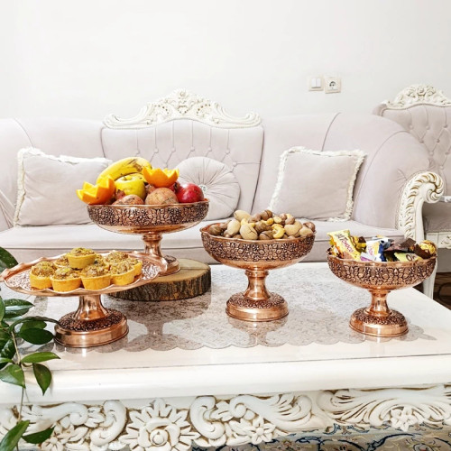 سرویس پذیرایی گلبرک مسی شکلات خوری و شیرینی خوری میوه خوری آجیل خوری