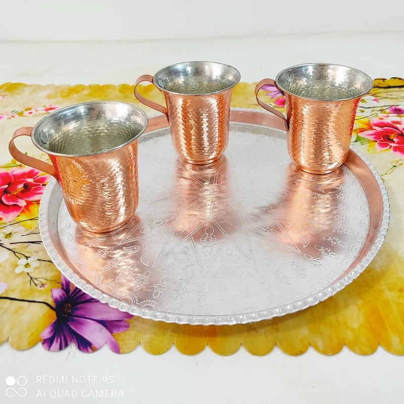 سینی پذیرایی گرد نقره ای قطر 28 طرح برجسته ارسال رایگان