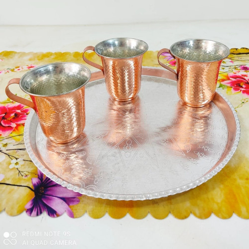 سینی پذیرایی گرد نقره ای قطر 28 طرح برجسته ارسال رایگان