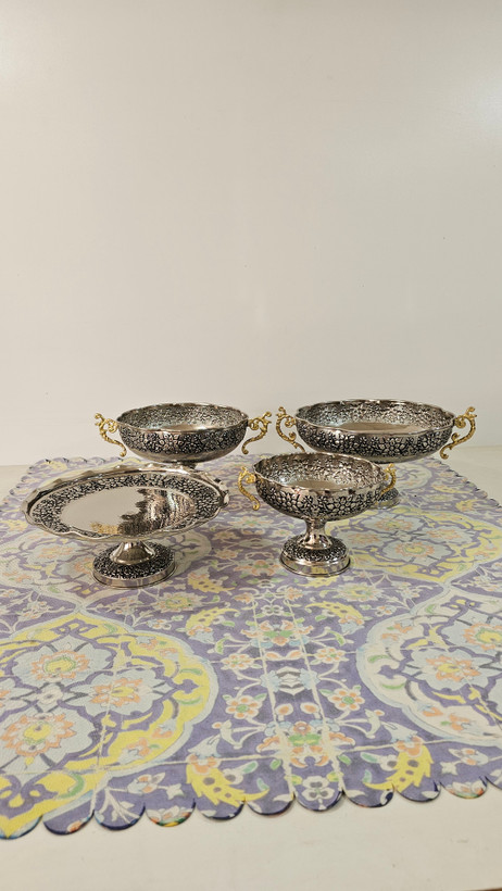سرویس پذیرایی مسی کروم ۴ تیکه سلطنتی دسته دار